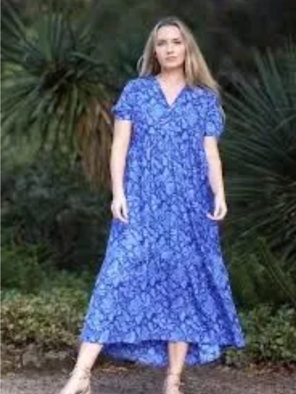 Dolma Meave Navy Blue Floral Maxi Dress with Button Placket Empire Waist - Picture 9 of 9